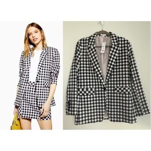 Topshop Women's 10 EUR42 NWT Plaid Check Blazer Black White Structured